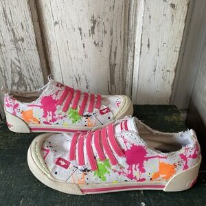 Rocket Dog Neon Paint Splatter Pattern Plush Foam Sneakers Shoes Women's 7